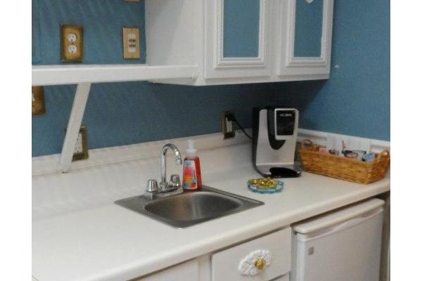Mini Kitchen with microwave, refridgerator, sink etc