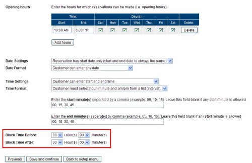 Block time before/after reservation