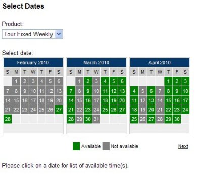 Improved event/tour/ticket booking calendar