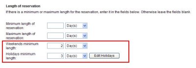 Minimum length for weekends and holidays