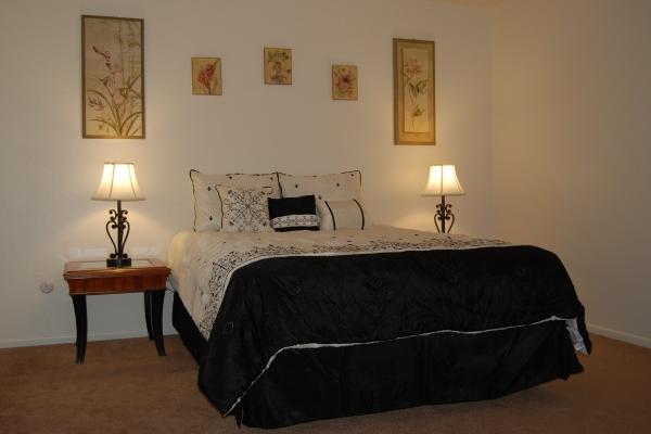 Master bedroom has Queen bed, ceiling fan, walk in closet and private bathroom