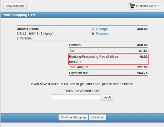 Booking fee per person ex