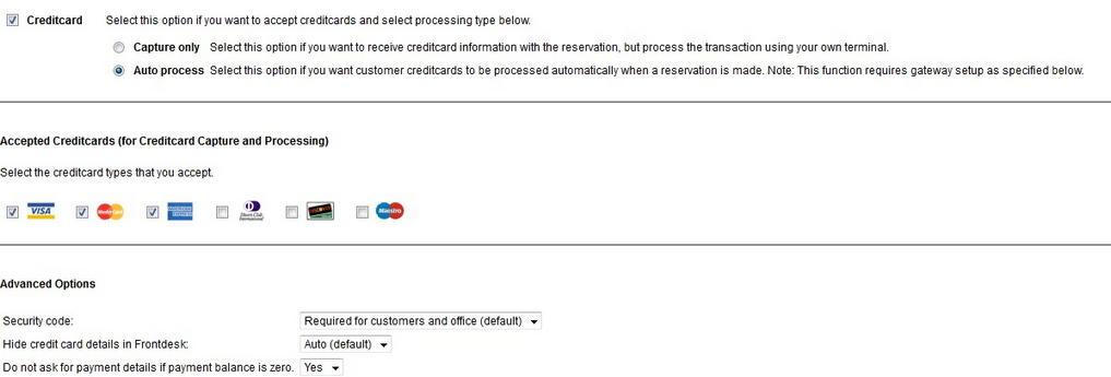 Credit card auto process settings